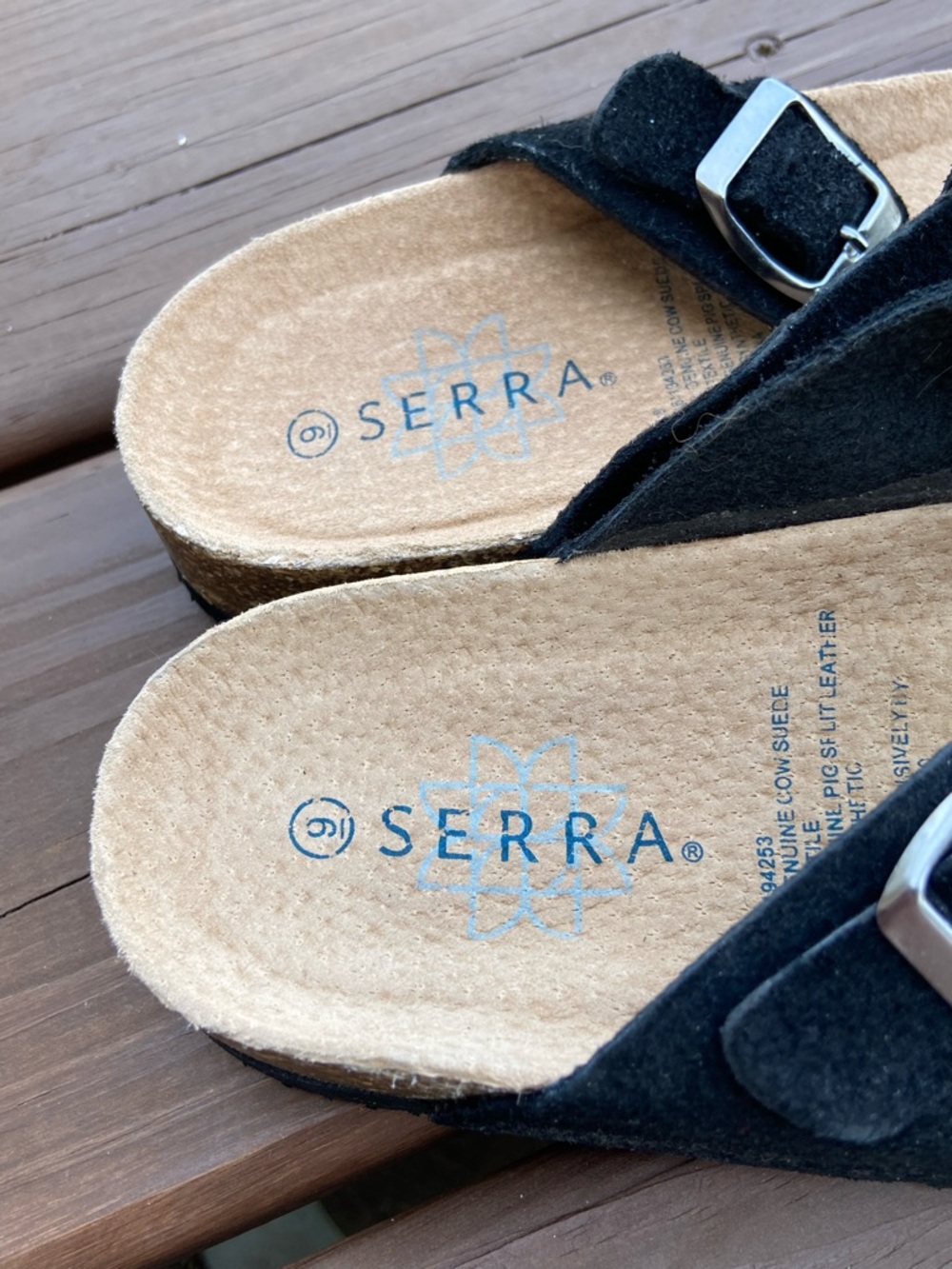 Serra Black Suede Toe-Post Sandals with Silver Buckles - Picture 7 of 9